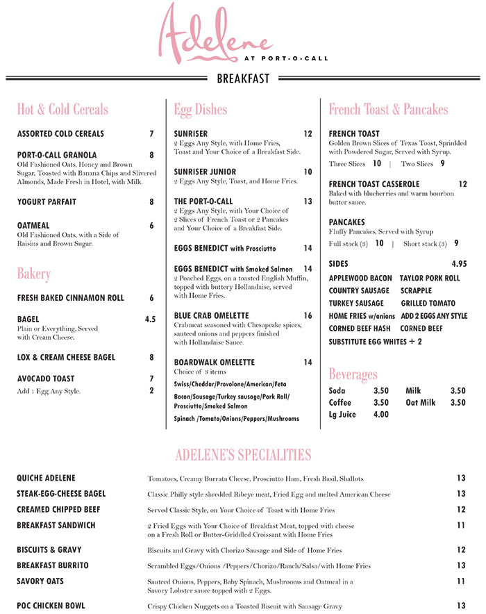 Adelene Breakfast Menu
