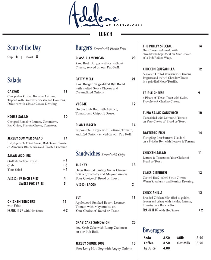 Adelene Lunch Menu